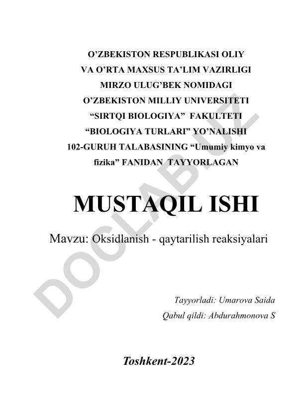 Oksidlanish - qaytarilish reaksiyalari