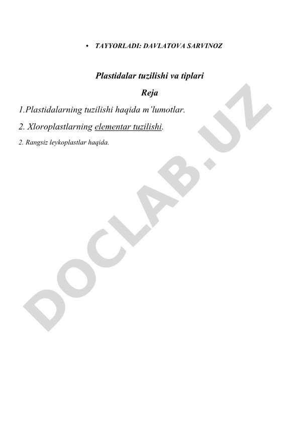 Plastidalar tuzilishi va tiplari