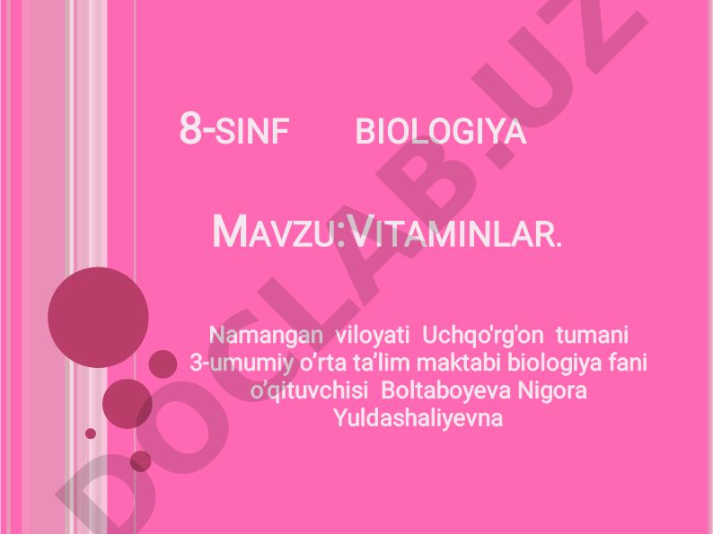 Vitaminlar haqida biologiya darsi