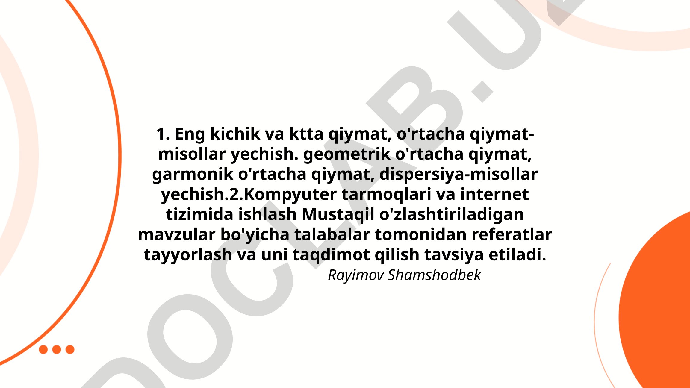Statistik qiymatlar va kompyuter tarmoqlari bo'yicha taqdimot