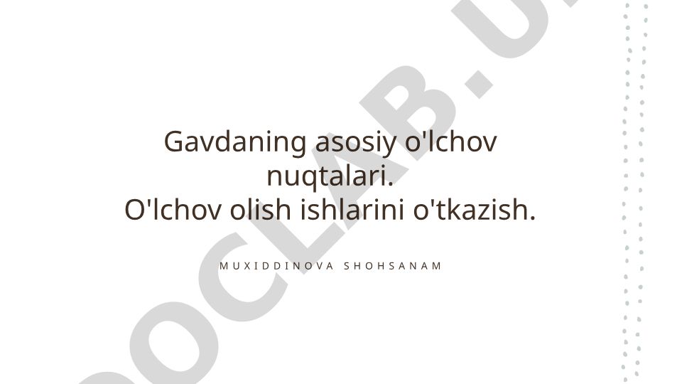 Inson tanasining asosiy o'lchov nuqtalari va o'lchov metodlari