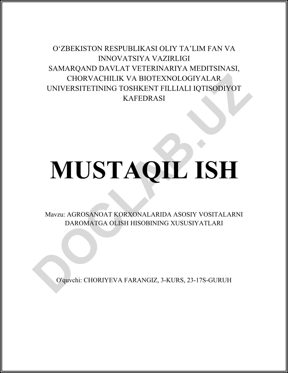 Agrosanoat korxonalarida asosiy vositalarni daromatga olish hisobining xususiyatlari