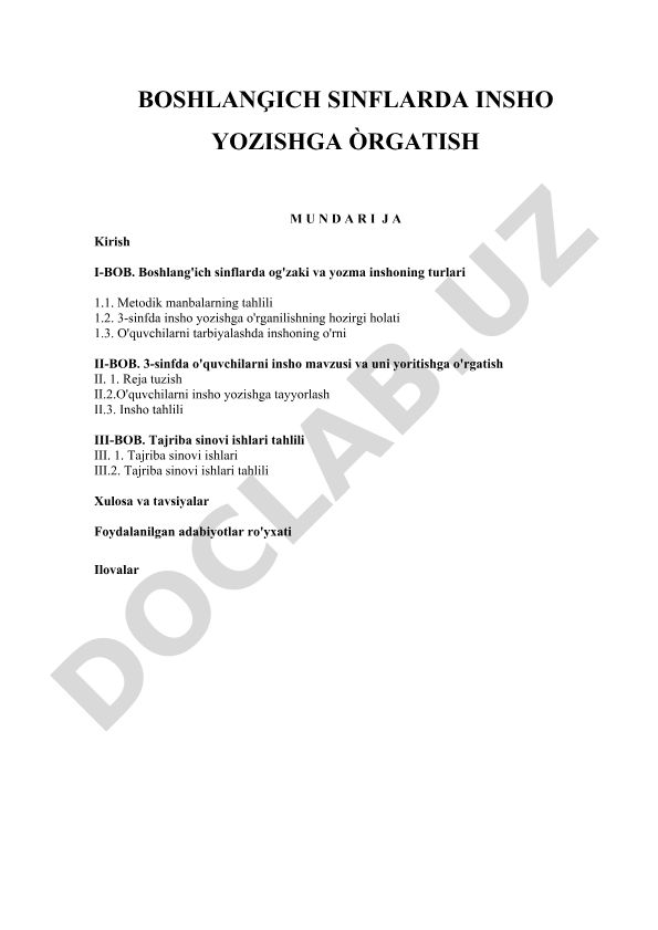 Boshlang'ich sinflarda insho yozishga o'rgatish metodikasi