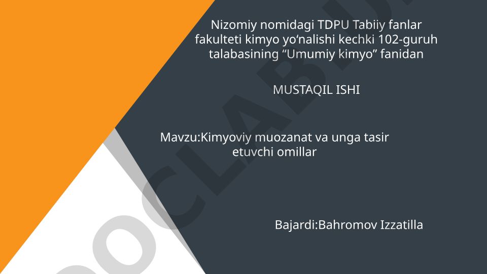Kimyoviy muvozanat va unga tasir etuvchi omillar