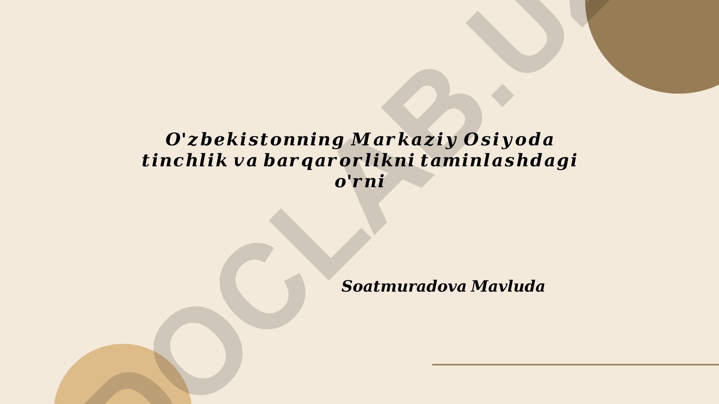 O'zbekistonning Markaziy Osiyoda tinchlik va barqarorlikni ta'minlashdagi o'rni
