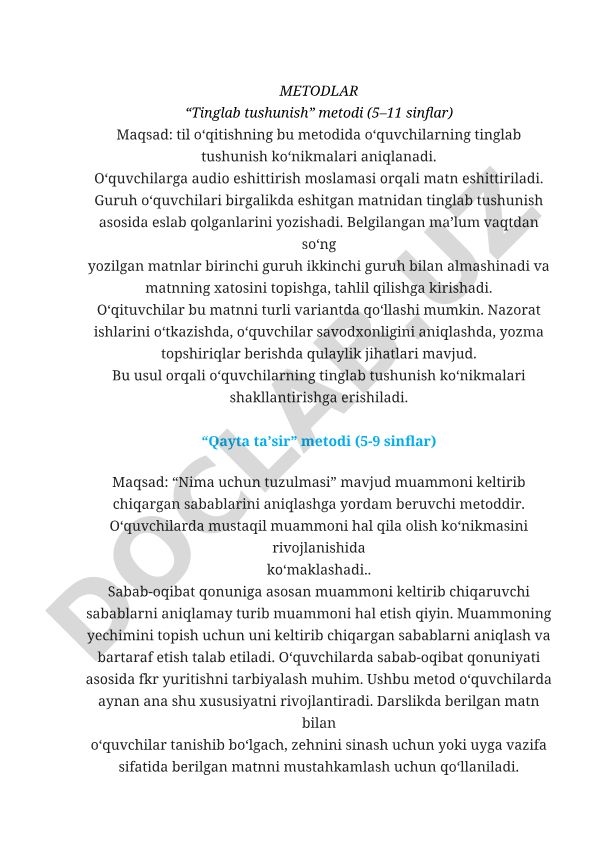 Til o'qitish metodlari: Tinglab tushunish va Qayta ta'sir