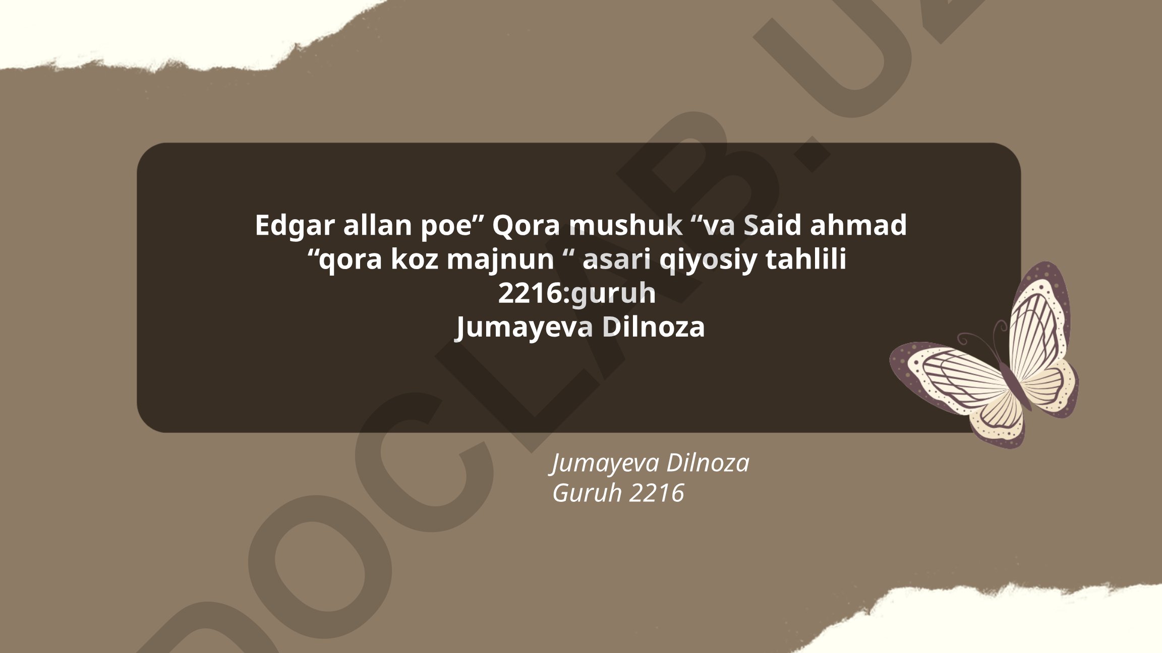 Edgar Allan Poe 'Qora mushuk' va Said Ahmad 'Qora ko'z majnun' asarlarining qiyosiy tahlili