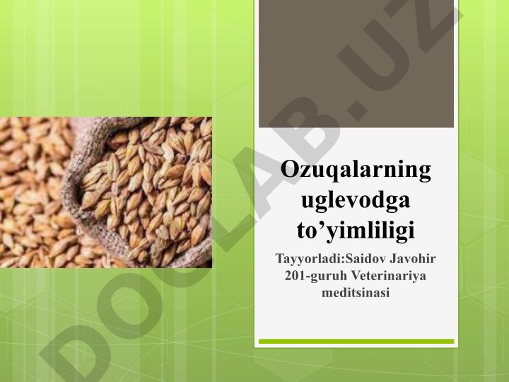 Uglevodlarning umumiy ta'rifi, sinflanishi va ozuqa normasi
