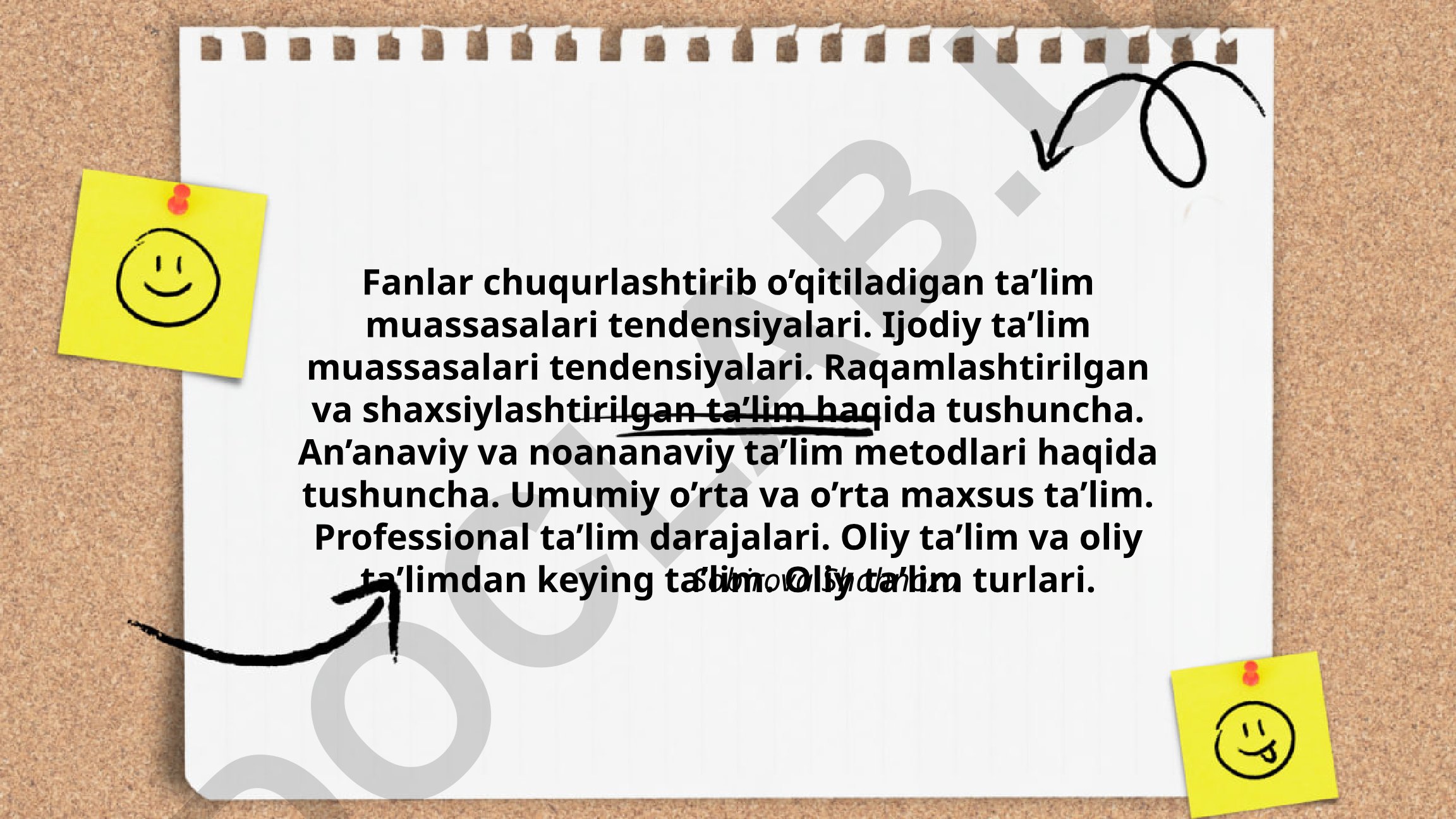 Fanlar chuqurlashtirib o'qitiladigan va ijodiy ta'lim muassasalari tendensiyalari