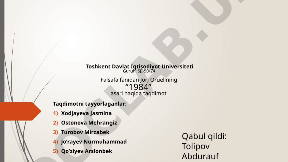 Jorj Oruellning “1984” asari haqida falsafiy tahlil