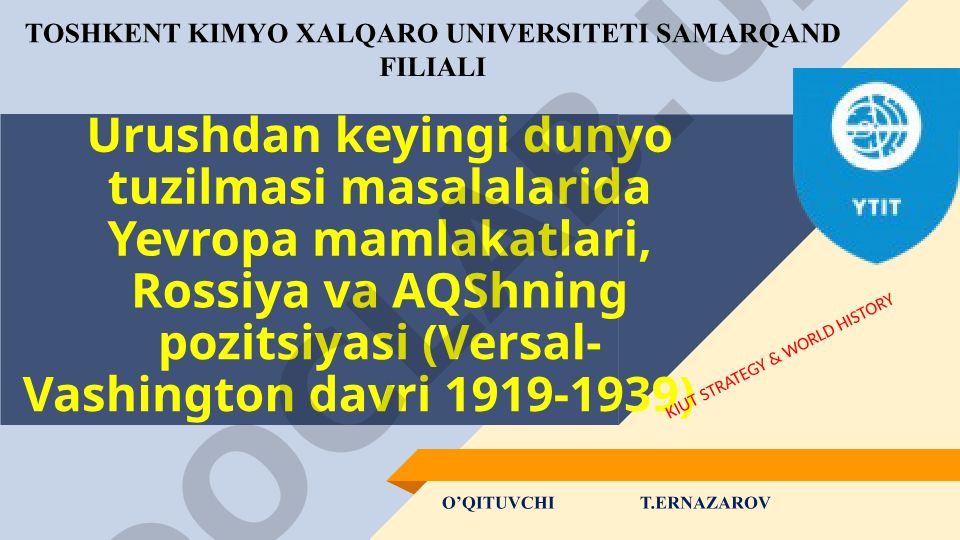 Versal-Vashington davri (1919-1939) urushdan keyingi dunyo tuzilmasi
