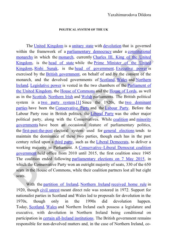 Political System of the United Kingdom
