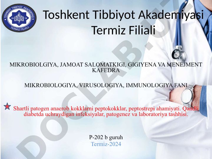 Shartli patogen anaerob kokklar, qandli diabetda uchraydigan infeksiyalar