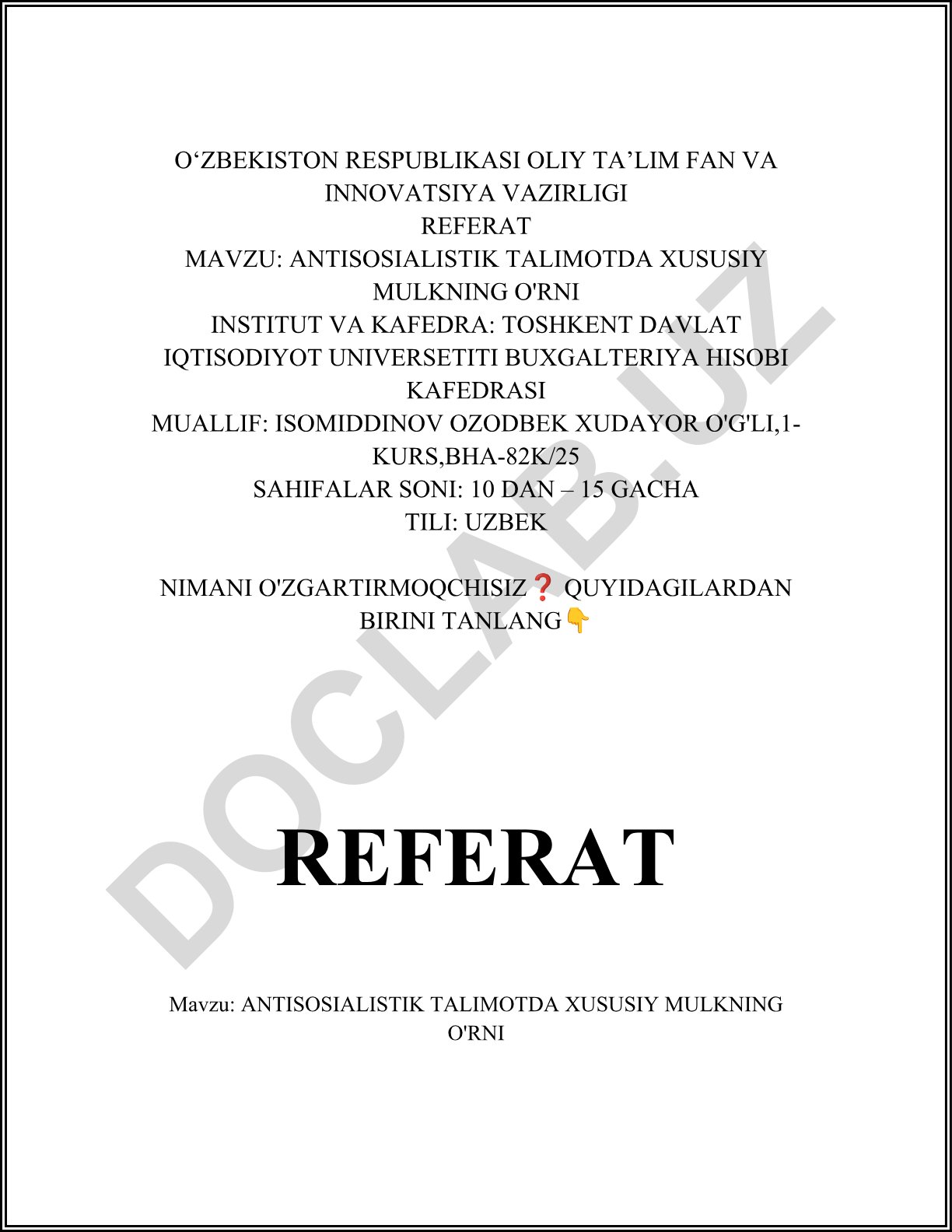 Antisosialistik ta'limotda xususiy mulkning o'rni