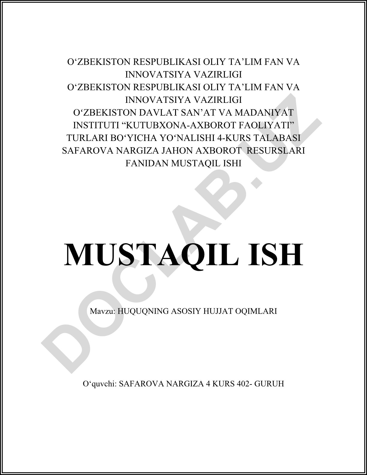 Huquqning asosiy hujjat oqimlari
