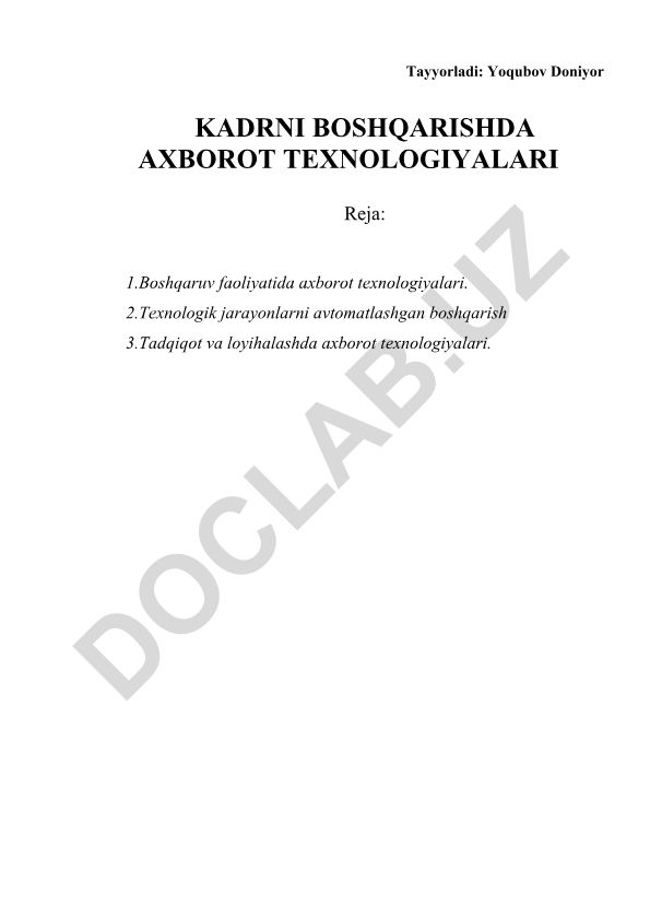 Kadrni boshqarishda axborot texnologiyalari