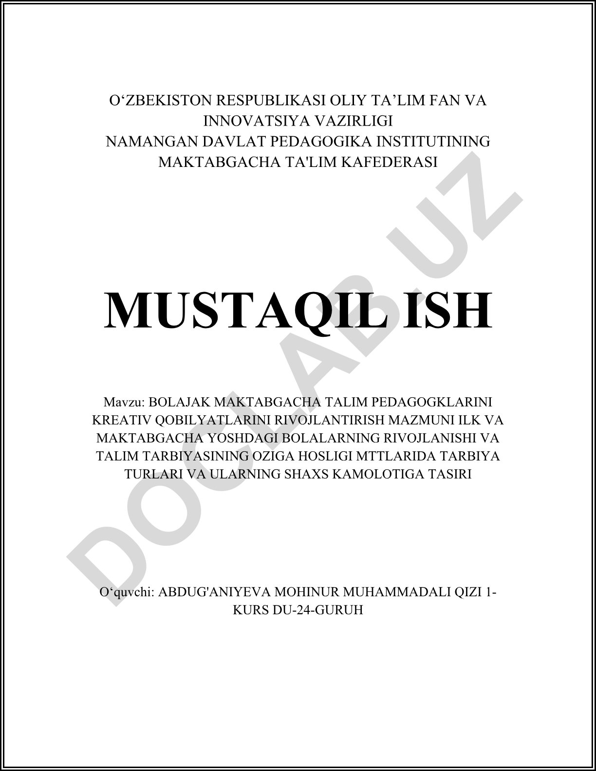 Bolajak maktabgacha talim pedagoglarini kreativ qobilyatlarini rivojlantirish