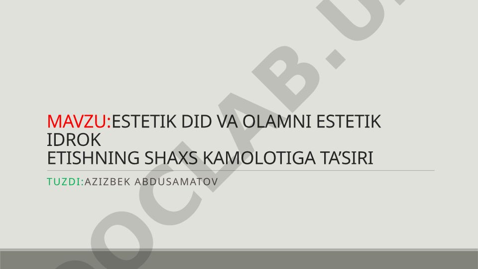 Estetik did va olamni estetik idrok etishning shaxs kamolotiga ta'siri