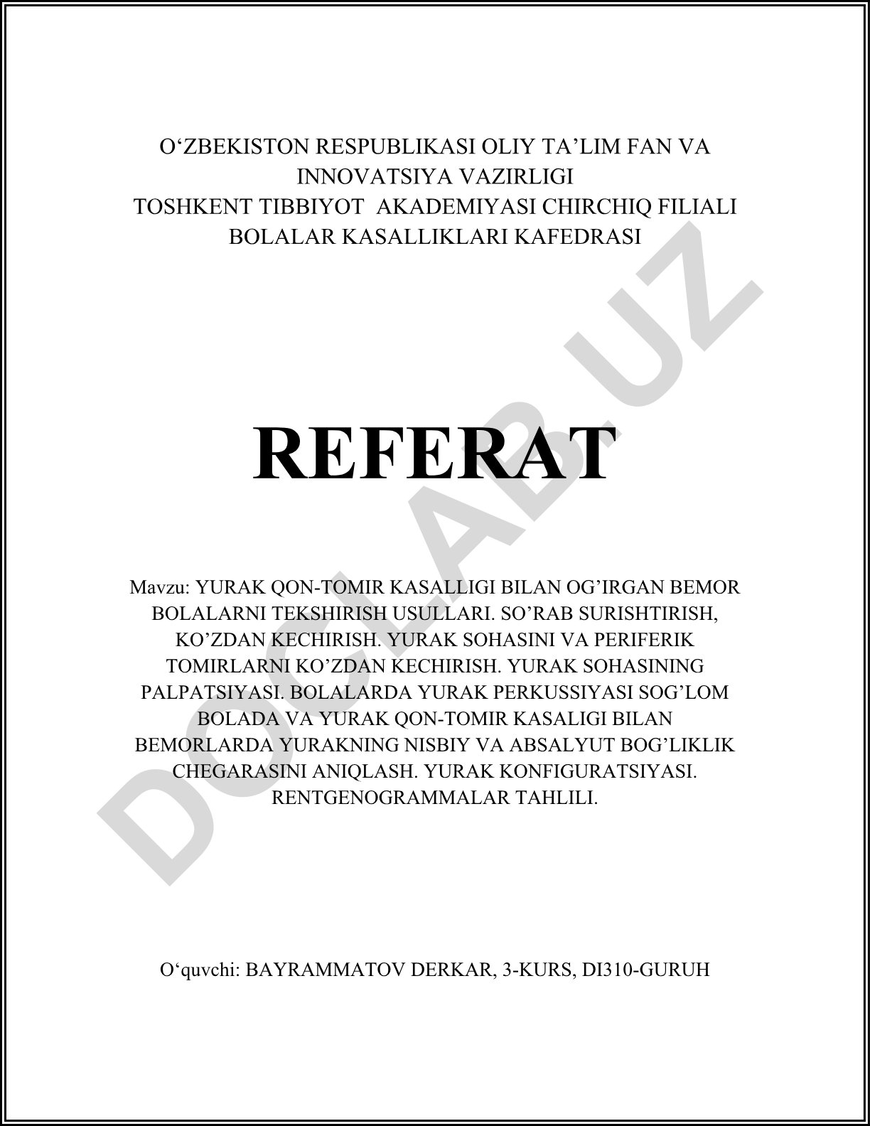 Yurak qon-tomir kasalligi bilan og'rigan bolalarni tekshirish usullari