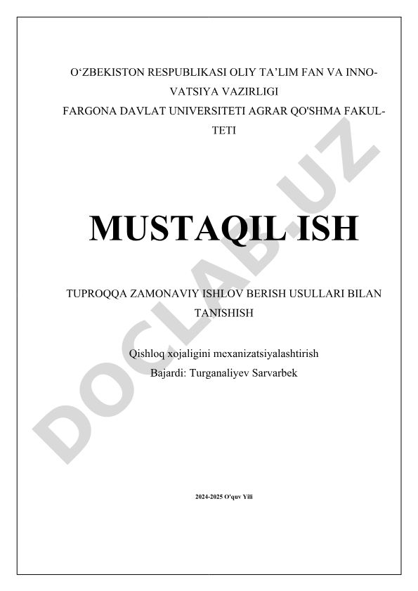 Tuproqqa zamonaviy ishlov berish usullari bilan tanishish