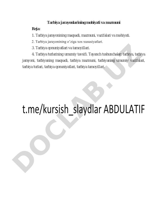Tarbiya jarayonlarining mohiyati va mazmuni