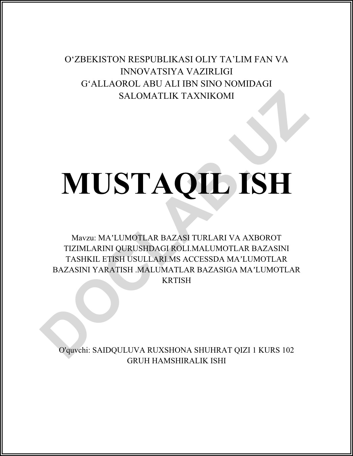 Ma'lumotlar bazasi turlari va axborot tizimlarini qurishdagi roli