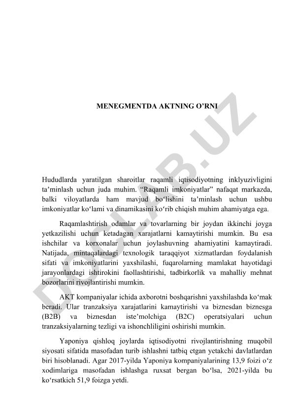 Menegmentda AKTning o’rni va raqamli iqtisodiyotning inklyuzivligi