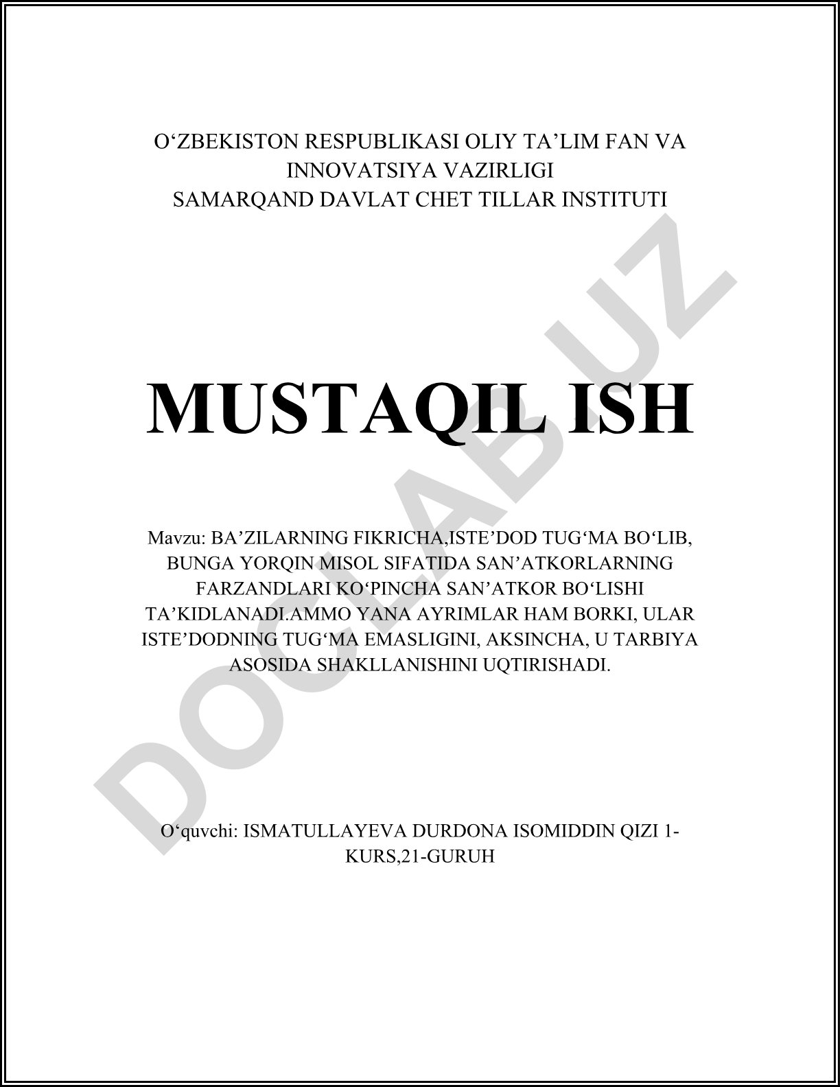 Tugʻma istedod va uning shakllanishi