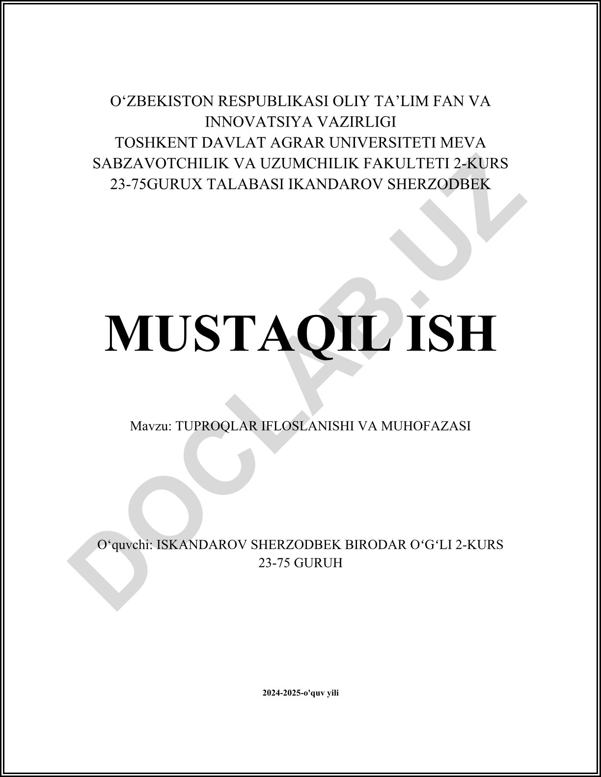 Tuproqlar ifloslanishi va muhofazasi