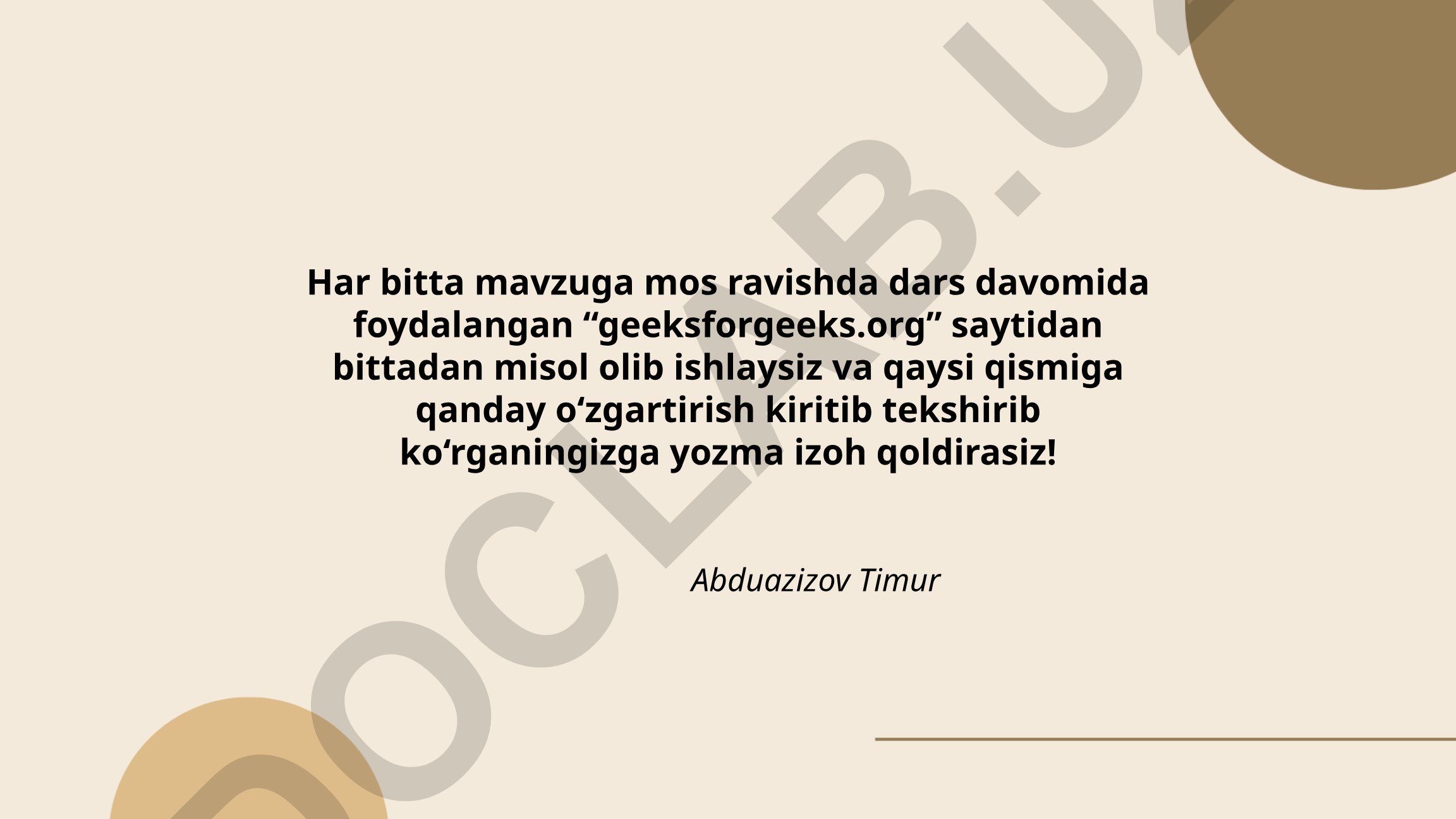 Algoritmlar va ma'lumotlar tuzilmalari bo'yicha dars misollari