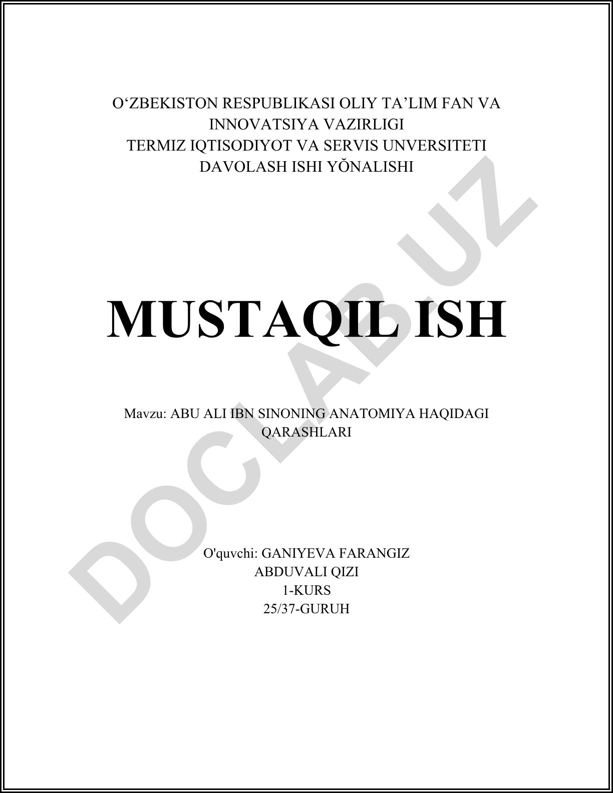 Abu Ali Ibn Sinoning anatomiya haqidagi qarashlari