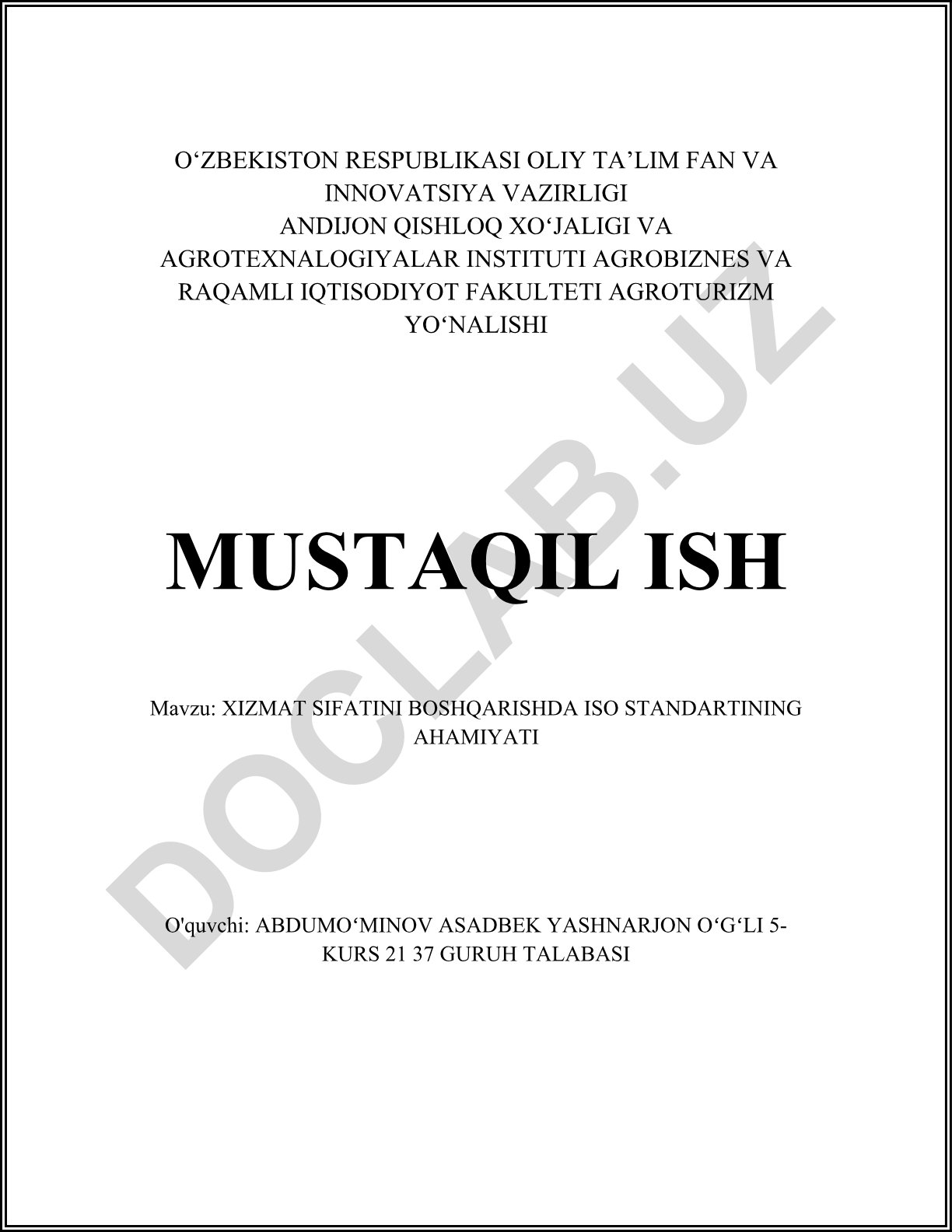 Xizmat sifatini boshqarishda ISO standartining ahamiyati
