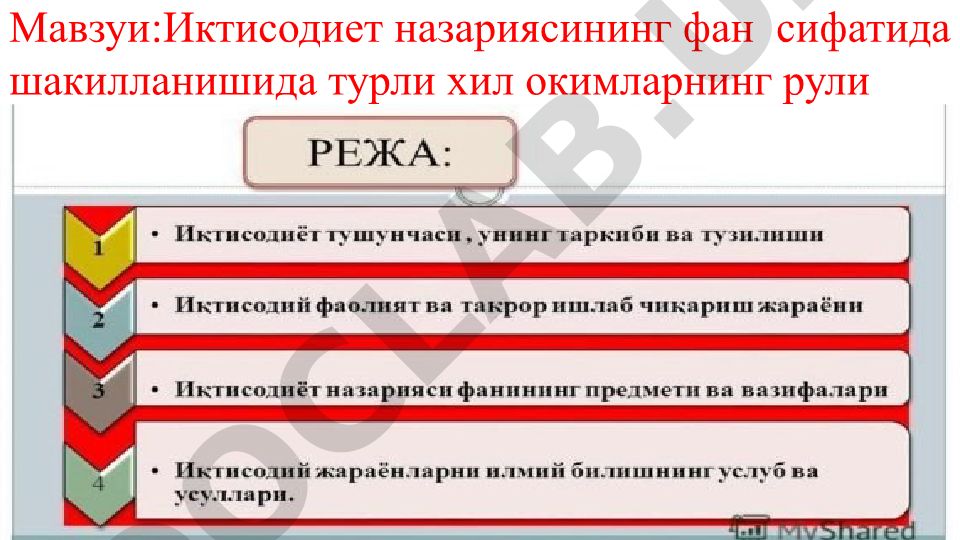 Иктисодиет назариясининг фан сифатида шакилланишида турли хил окимларнинг рули