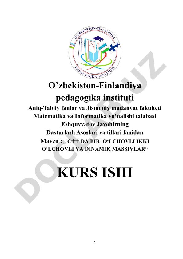 C++ da bir o‘lchovli, ikki o‘lchovli va dinamik massivlar