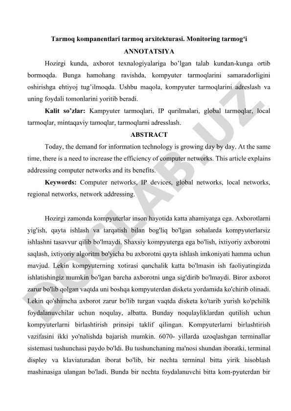 Kompyuter tarmoqlarini adreslash va uning foydali tomonlari