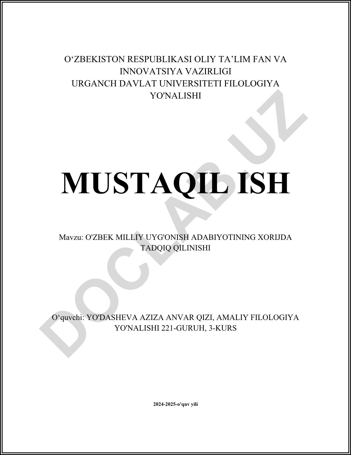 O'zbek milliy uyg'onish adabiyotining xorijda tadqiq qilinishi