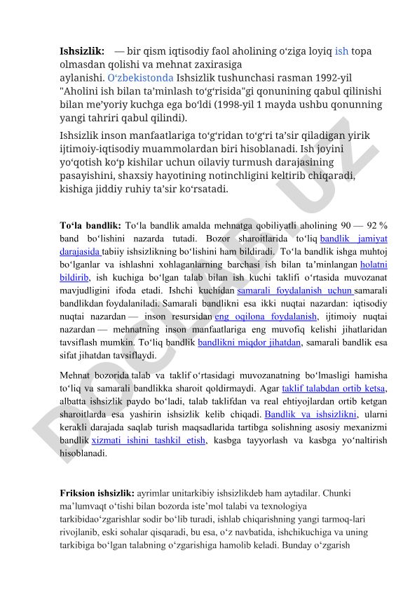 Ishsizlik va bandlik muammolari