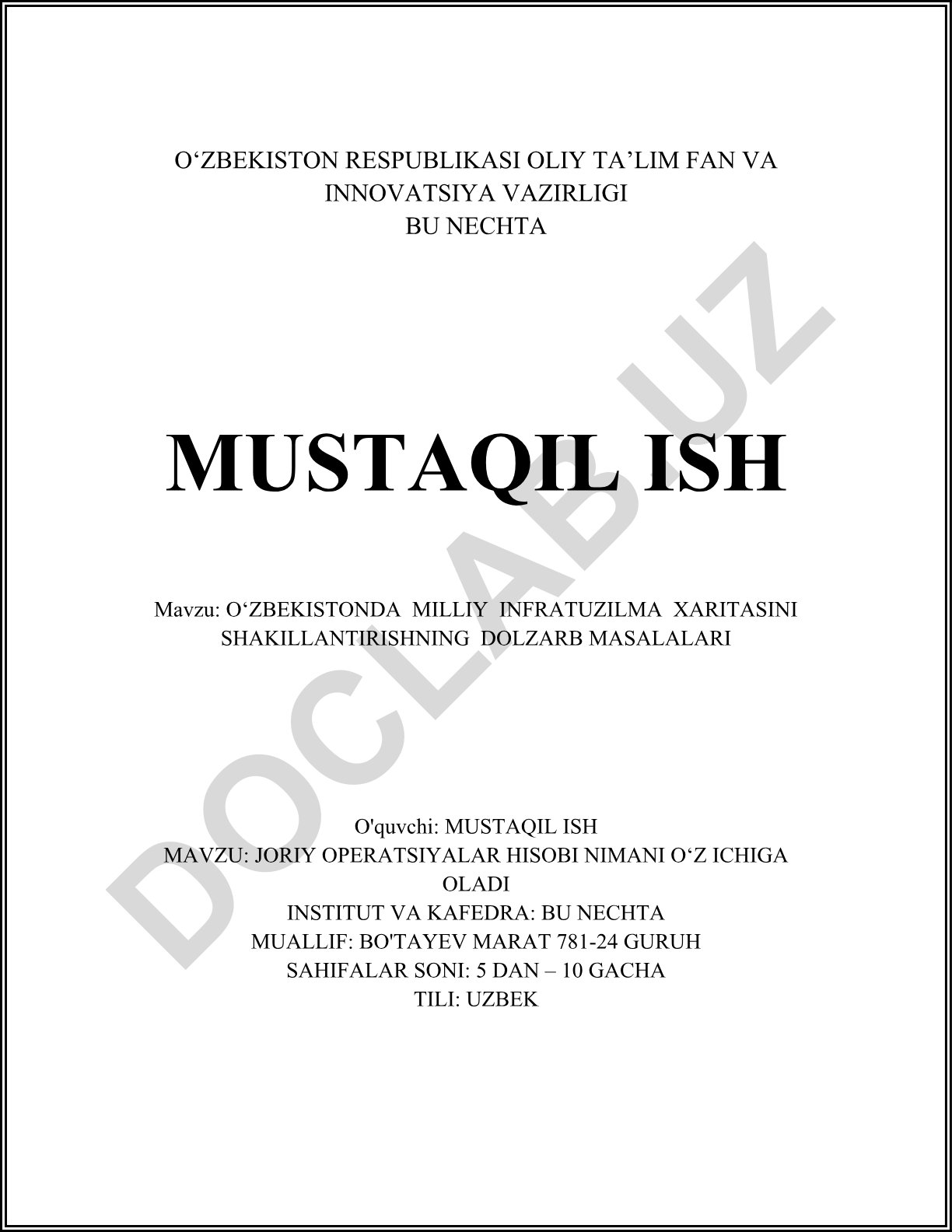 O‘zbekistonda milliy infratuzilma xaritasini shakllantirishning dolzarb masalalari