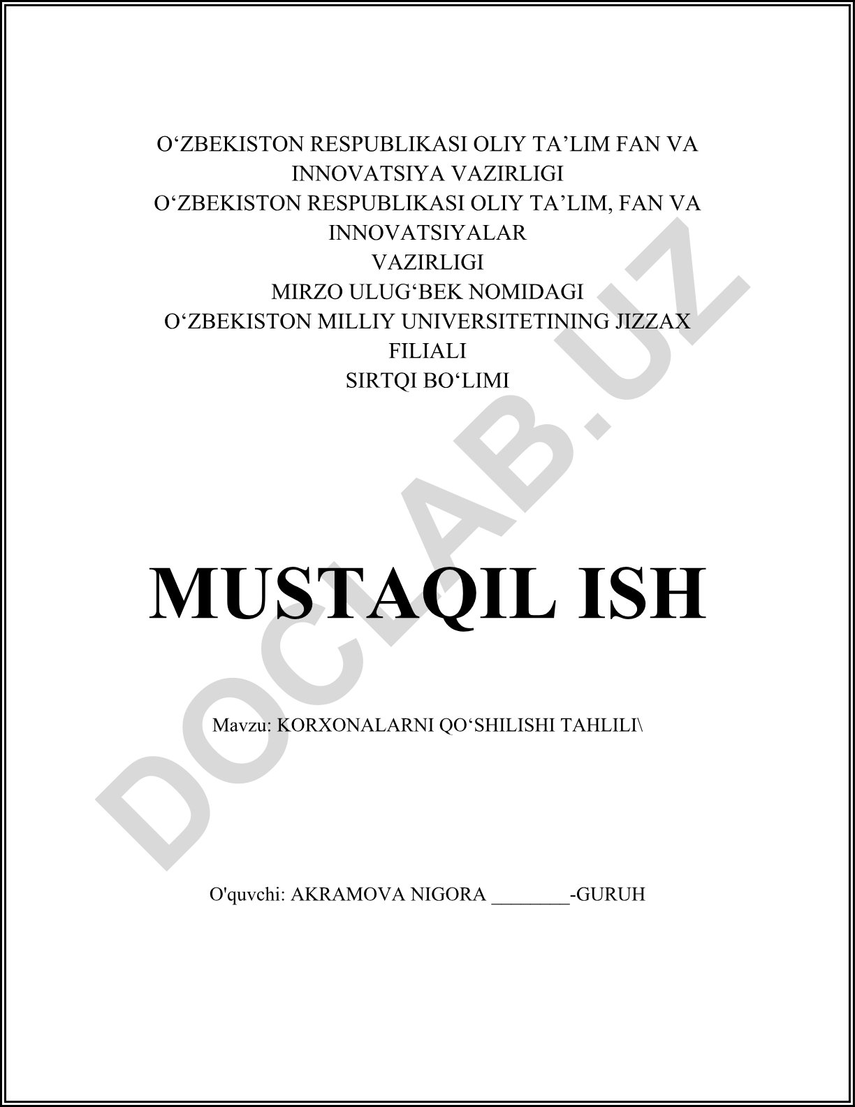 Korxonalarni qo'shilishi tahlili
