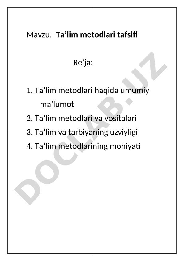 Ta’lim metodlari tafsifi