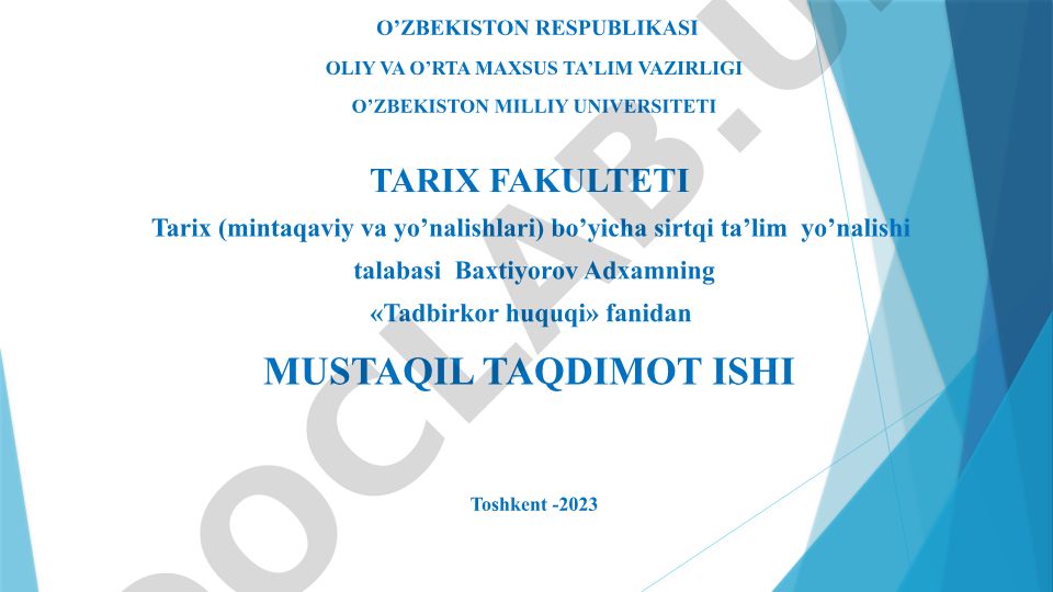 Tadbirkor huquqi fanidan mustaqil taqdimot ishi