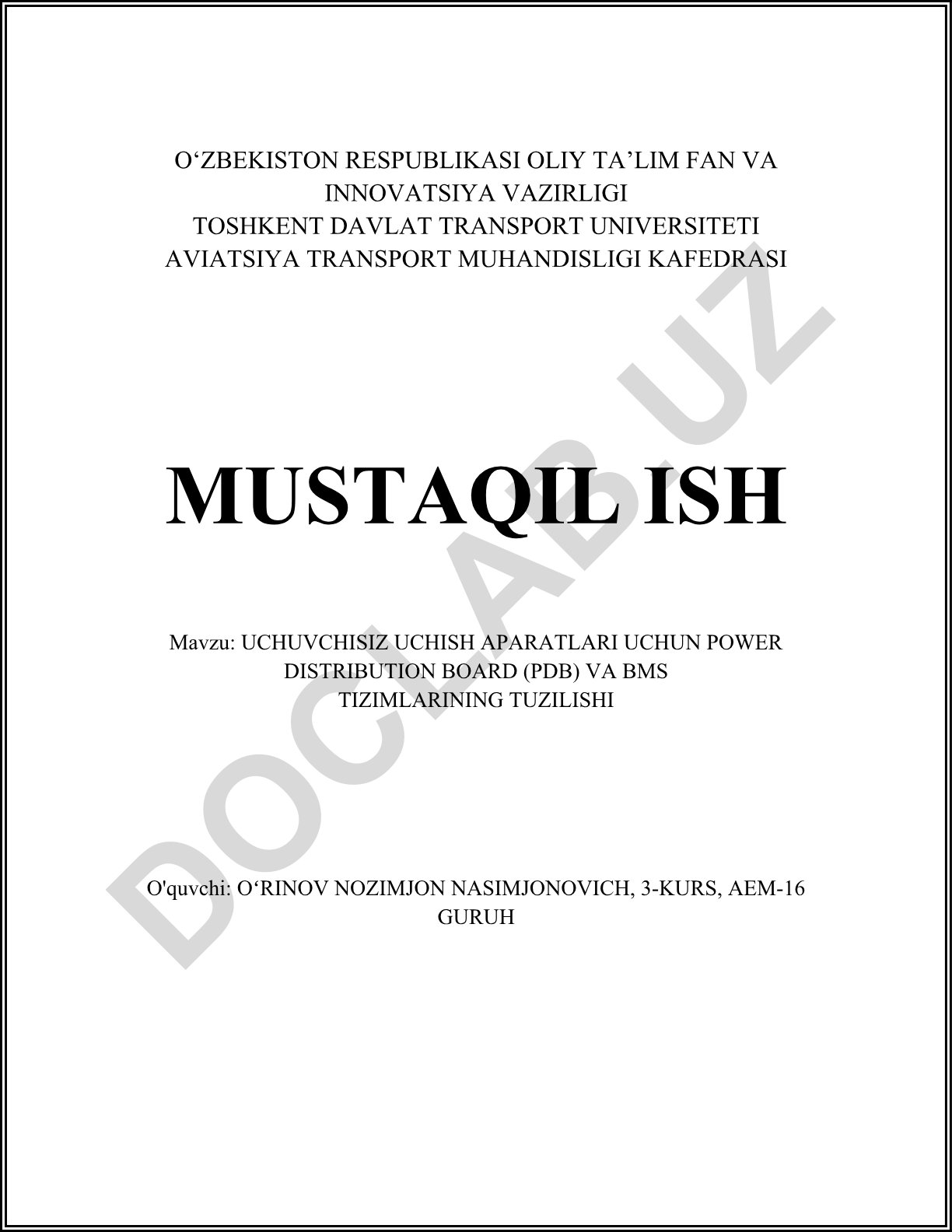Uchuvchisiz uchish apparatlari uchun Power Distribution Board (PDB) va BMS tizimlarining tuzilishi