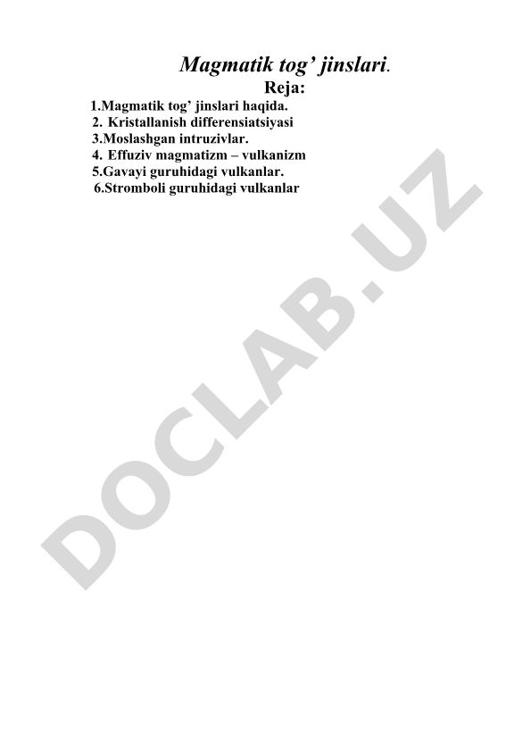 Magmatik tog' jinslari va vulkanizm