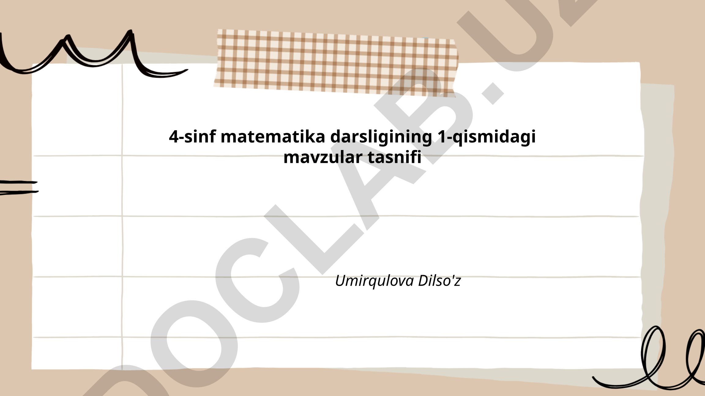 4-sinf matematika darsligi 1-qism mavzular tasnifi
