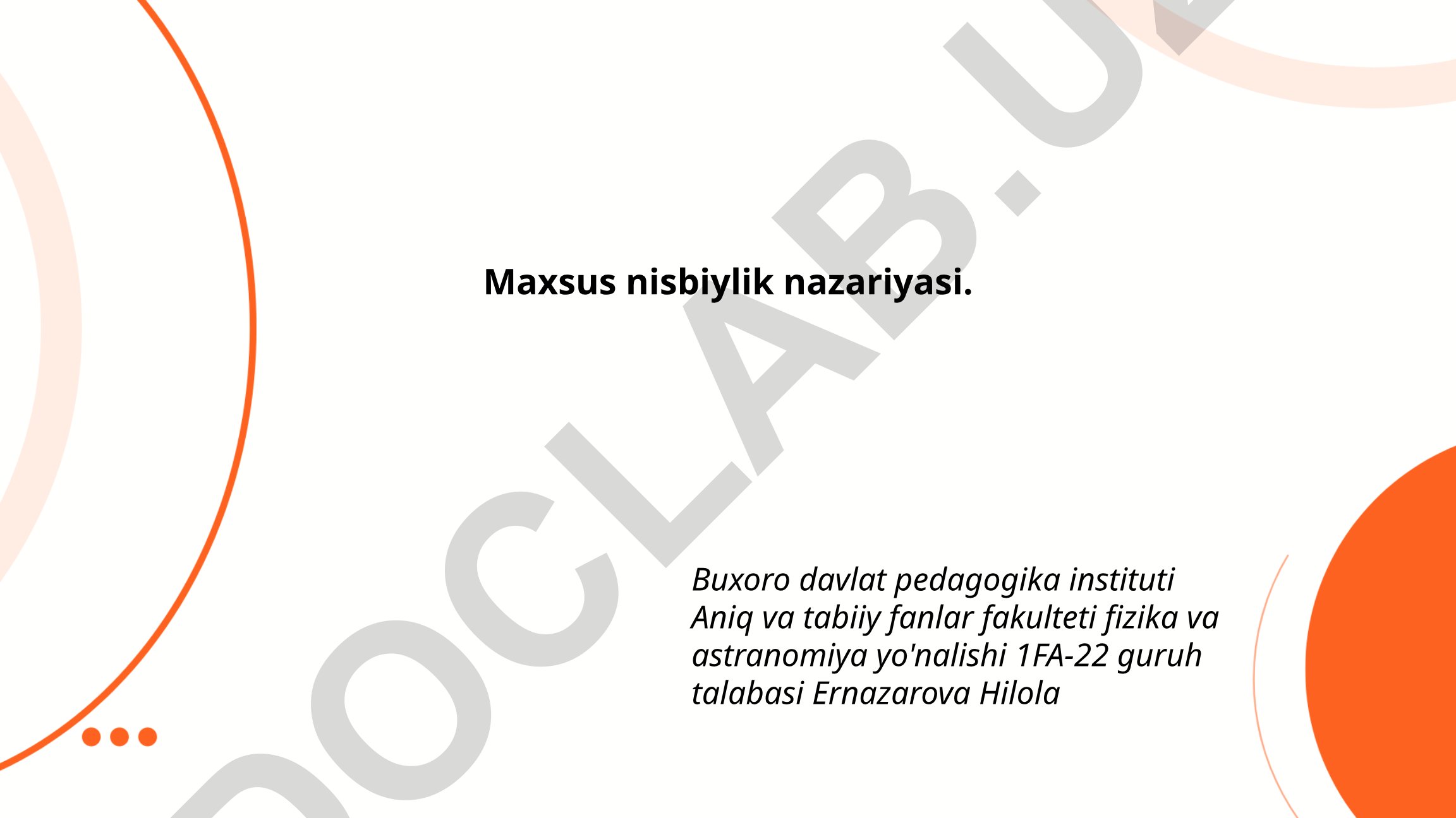 Maxsus nisbiylik nazariyasi