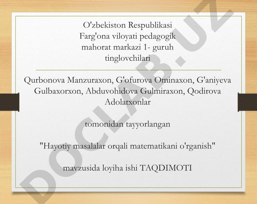 Hayotiy masalalar orqali matematikani o'rganish metodikasi