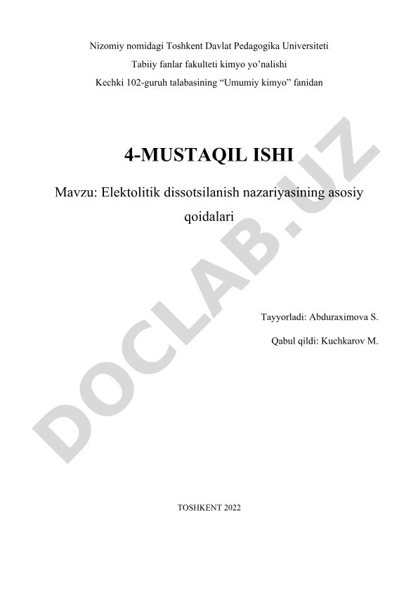 Elektolitik dissotsilanish nazariyasining asosiy qoidalari