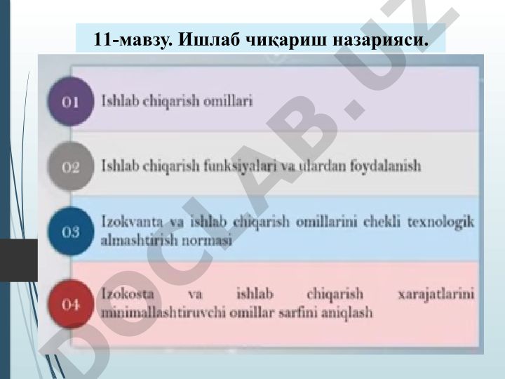 Ишлаб чиқариш назарияси ва ишлаб чиқариш функцияси