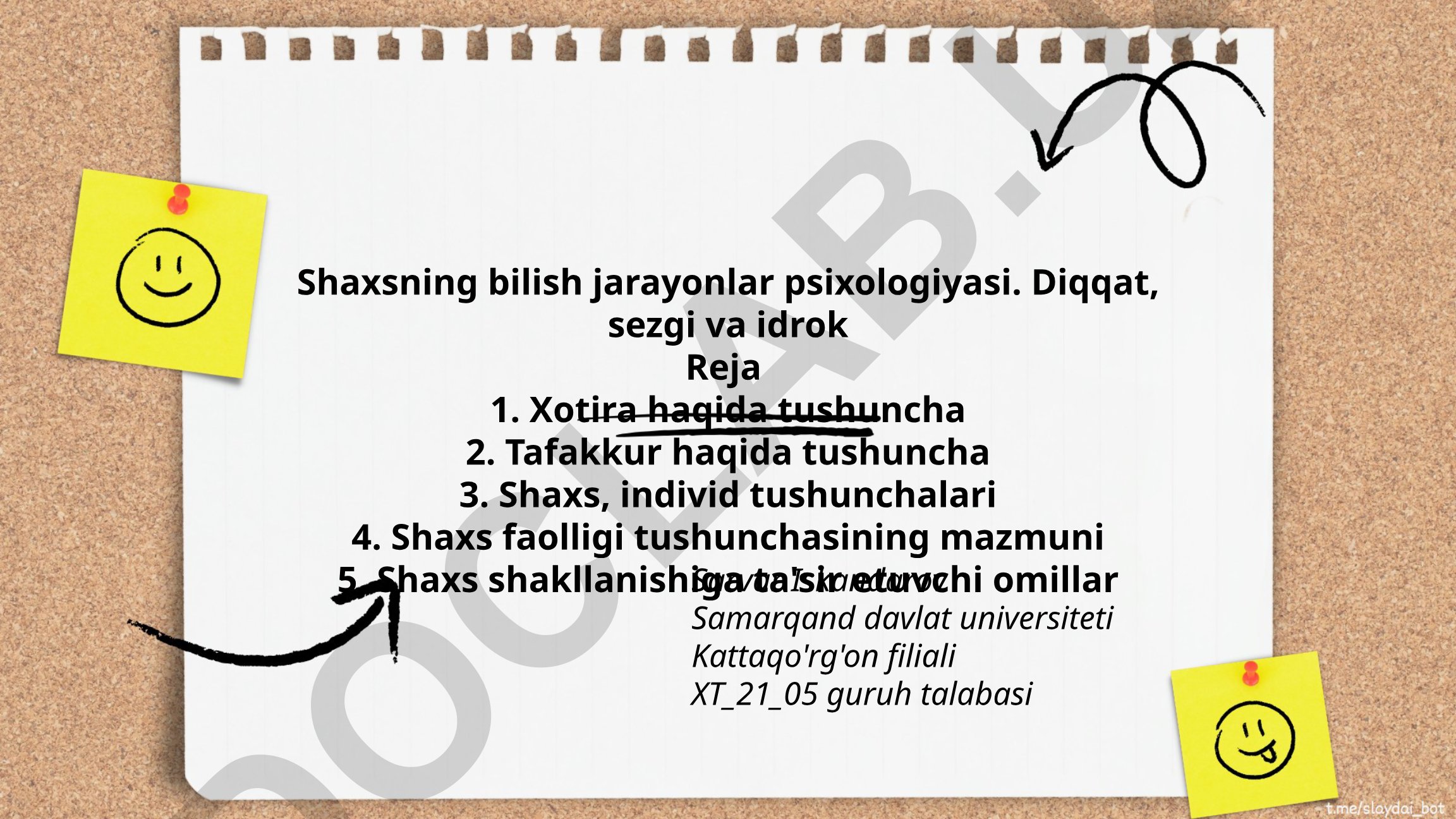 Shaxsning bilish jarayonlar psixologiyasi: diqqat, sezgi va idrok