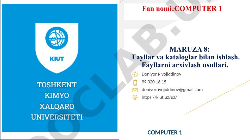 Fayllar va kataloglar bilan ishlash. Fayllarni arxivlash usullari
